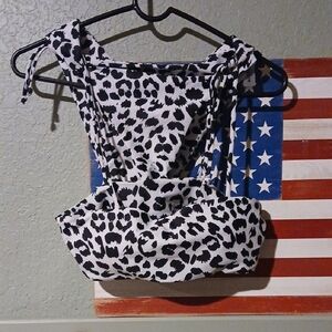 SHEIN Black & White Leopard Print Womens Bikini